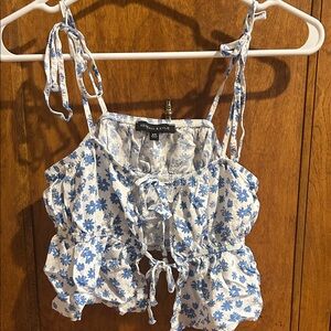 Kendall & Kylie White and Blue Floral Crop Top